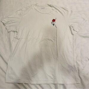 All Saints White Tee with Red Floral Design